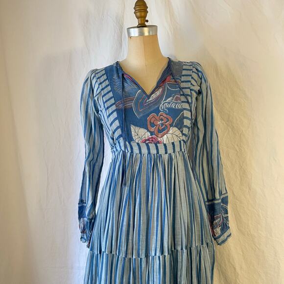 Rare 70s Cotton Gauze Made In India Floral Stripe Dress Sz S Please Read Descrip - Picture 8 of 16